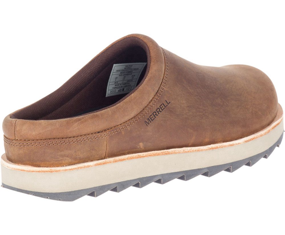 Merrell Slip Ons Brown - Juno Clog Leather - Mens 37HJKIWGT